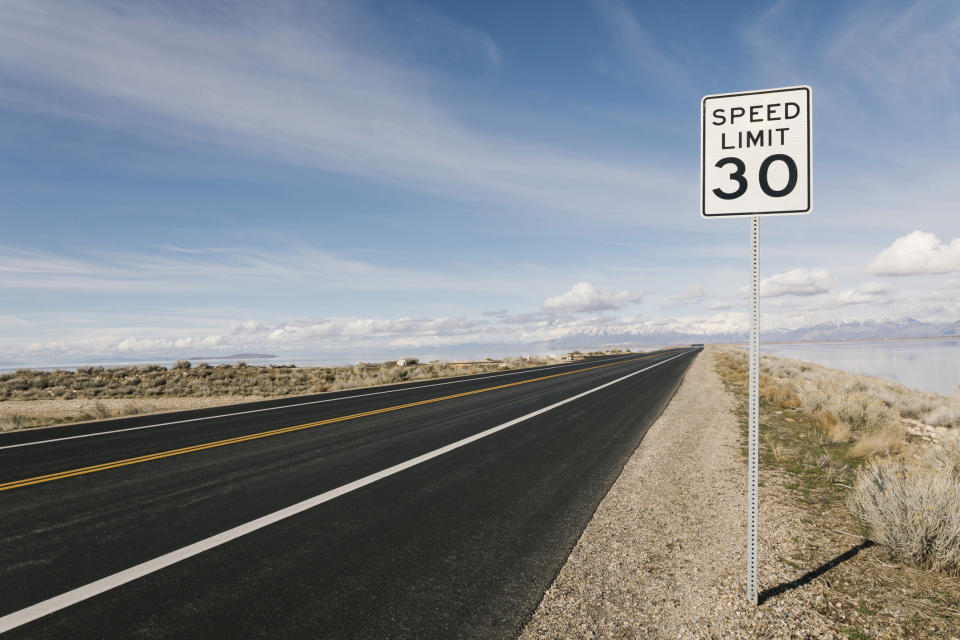 A speed limit marker