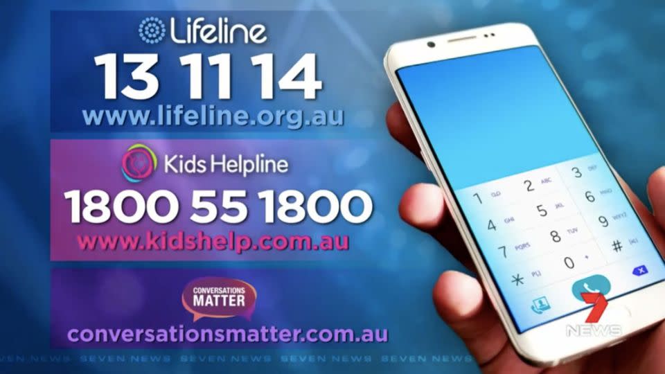 Trained counsellors are available to talk to day or night. Source: 7 News