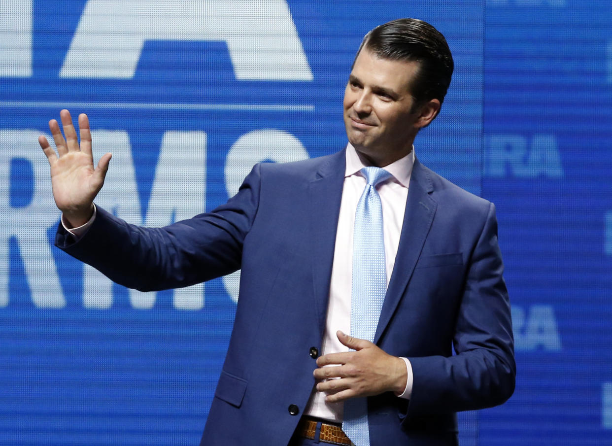 Donald Trump Jr. at an NRA event earlier this month. (Photo: Sue Ogrocki/AP)