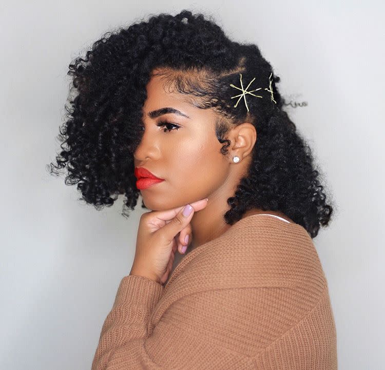 <p>Add a few festive bobby pins to your curls for extra sizzle this season. (Photo: Instagram/curlyhairedchik) </p>