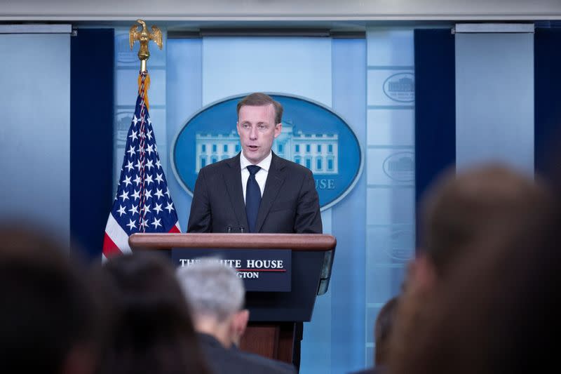 FILE PHOTO: White House National Security Advisor Jake Sullivan speaks during a daily press briefing at the White House