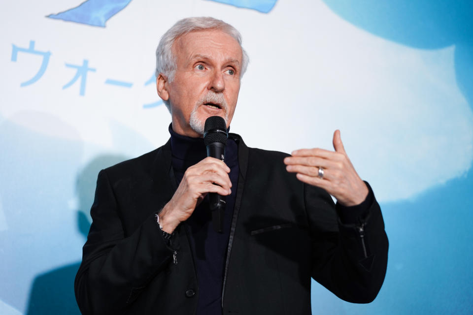 TOKYO, JAPAN – DECEMBER 10: James Cameron speaks during the “Avatar: The Way of Water” Japan Premiere at TOHO Cinemas Hibiya on December 10, 2022 in Tokyo, Japan. (Photo by Christopher Jue/Getty Images for Disney)