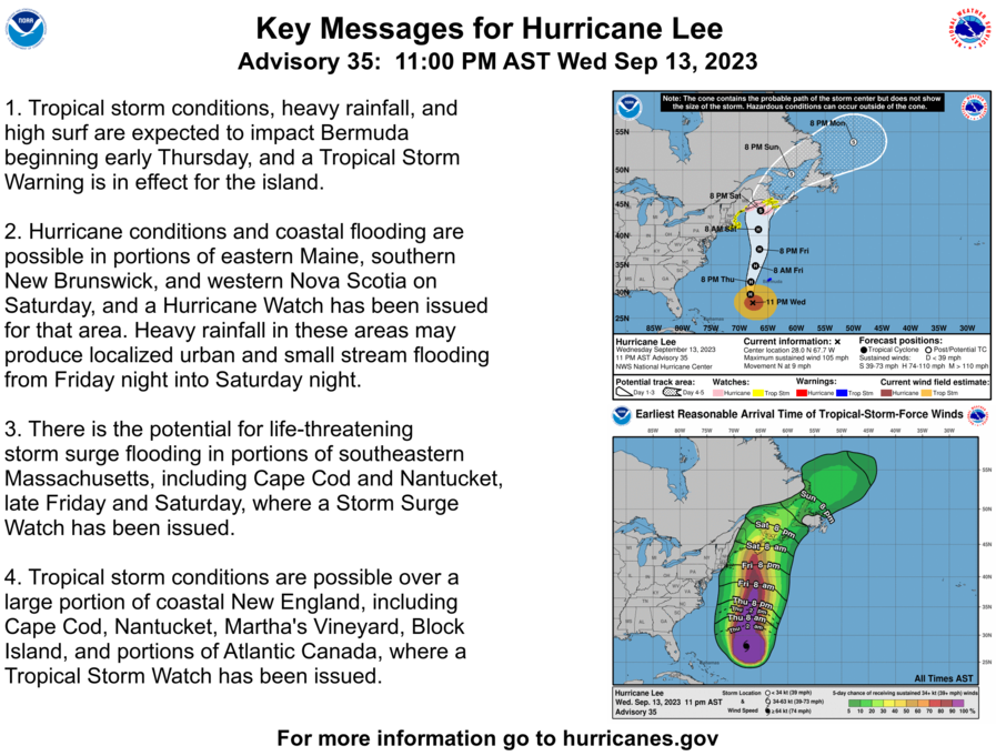 Hurricane Lee advisory Thursday 14 September 2am (NHC)