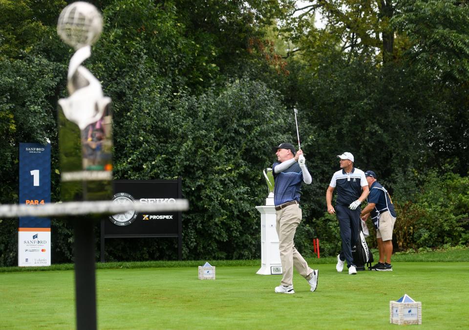 Robert Karlsson tees off in the first group on the first day of the Sanford International on Friday, September 16, 2022, at the Minnehaha Country Club in Sioux Falls.