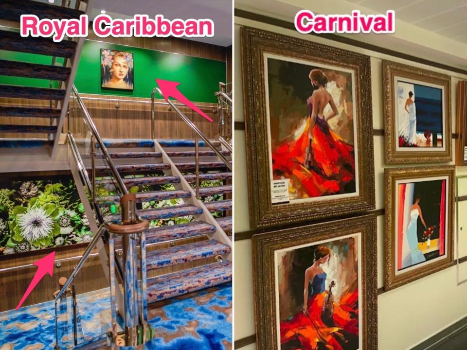 Decor on Royal Caribbean (L) and Carnival (R) ships