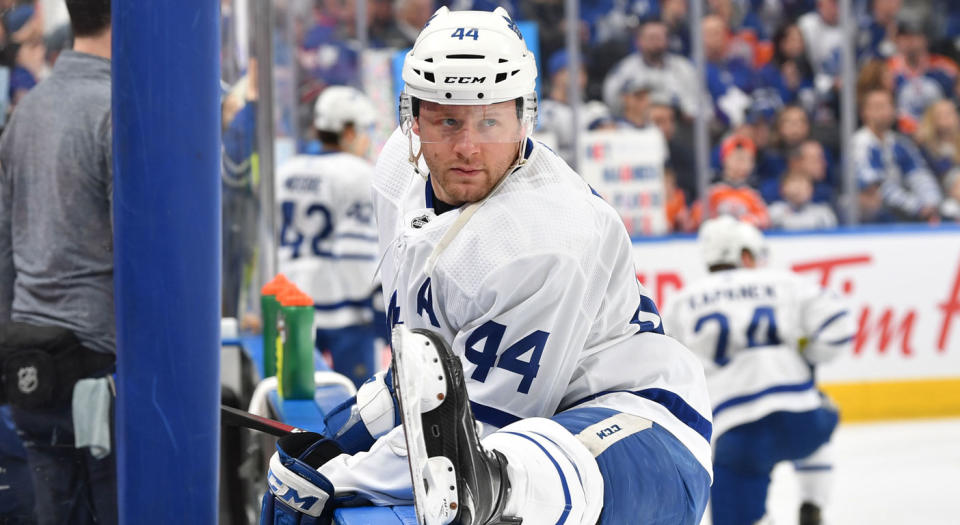 Morgan Rielly was absolved of wrongdoing after a hot mic appeared to capture him directing a homophobic slur toward a referee. (Getty)