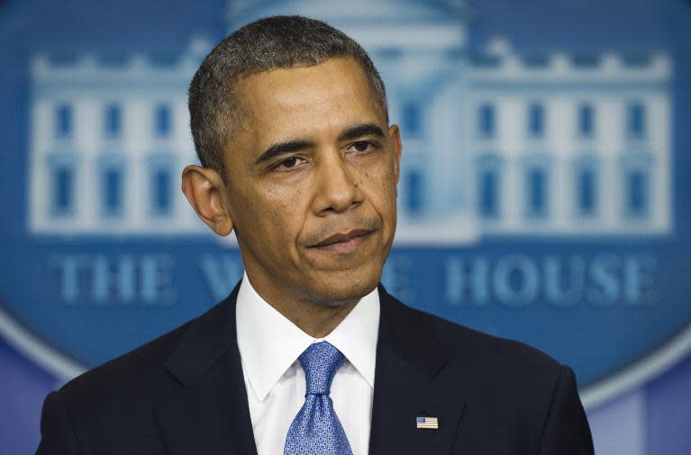 US President Barack Obama speaks in the Brady Press Briefing Room of the White House in Washington, DC, September 30, 2013