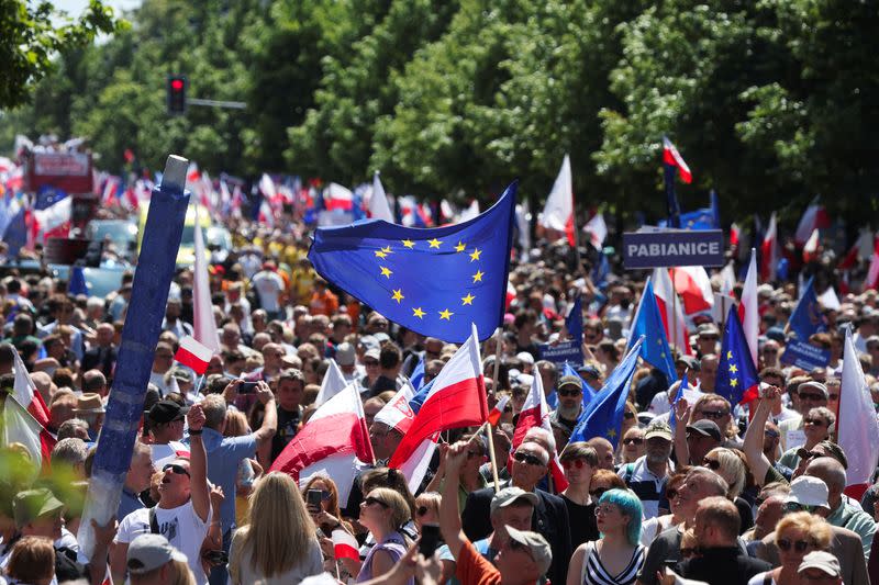 Polish opposition organises protest march on the anniversary of first postwar democratic elections, in Warsaw