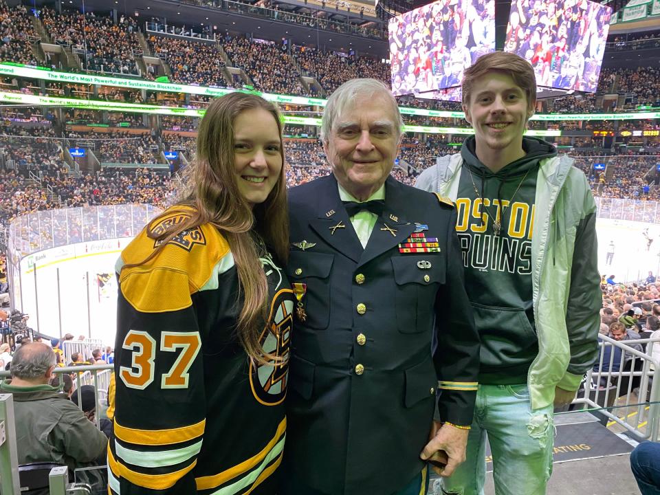 Lennon with his seatmates, Liz Kenney of Providence and Donovan Ross of Southbridge, Mass.