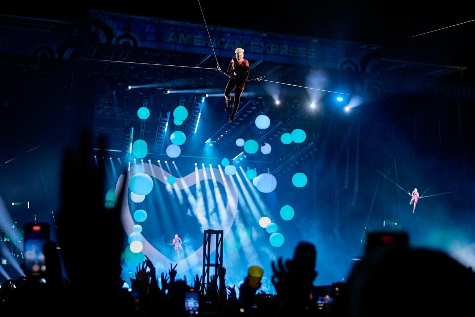 P!nk performs aerial stunts during Austin City Limits Music Festival on Saturday.