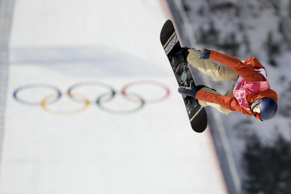 FILE - Mark Mcmorris, of Canada, jumps during the men's Big Air snowboard qualification competition at the 2018 Winter Olympics in Pyeongchang, South Korea, Wednesday, Feb. 21, 2018. McMorris has endured quite a pounding over more than a decade of hard riding that has made him Canada's most-decorated snowboarder. At 28 and heading into his third Olympics, he is missing one thing from an already awe-inspiring resume. (AP Photo/Dmitri Lovetsky, File)
