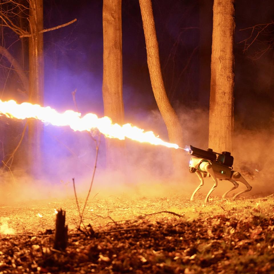 Throwflame, a company out of Cleveland, has combined a flamethrower with a robotic dog to create the Thermonator.