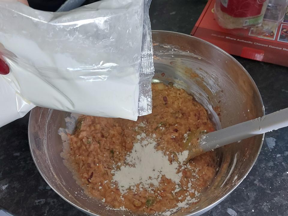 Addin cornflour into the mixture for a meatless meatloaf.