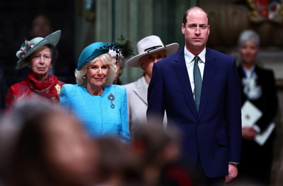 The Princess Royal, the Queen and Prince William are seen at the Commonwealth Day service (Henry Nicholls/PA Wire)
