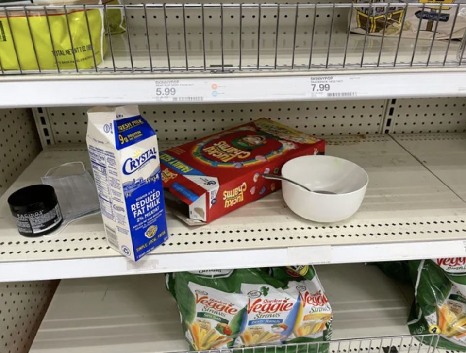 A bowl of cereal on a grocery store shelf