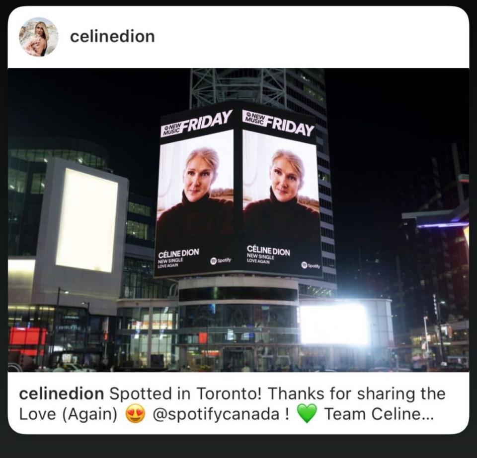 Celine shared a photo of herself on a digital billboard in Toronto