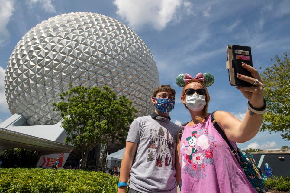 Walt Disney World theme parks, such as Epcot, require visitors to wear masks.