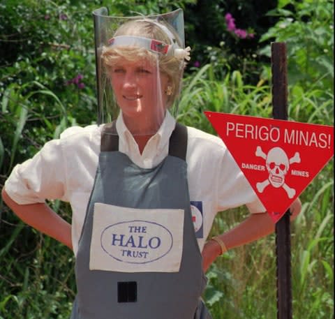 Diana pictured in Angola where she walked through a recently cleared minefield. - Credit: AP