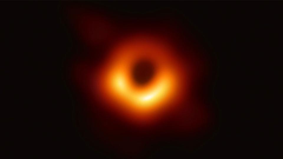 The Event Horizon Telescope, an array of eight planet-scale radio telescopes created through international collaboration, captured this image of the supermassive black hole at the center of the galaxy M87 and its shadow.