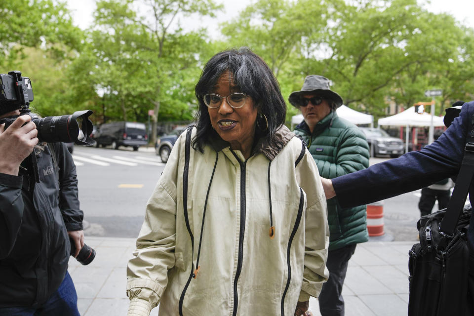 Carol Martin arrives to Manhattan federal court for the case of former advice columnist E. Jean Carroll versus former President Donald Trump, Thursday, May 4, 2023, in New York. (AP Photo/John Minchillo)