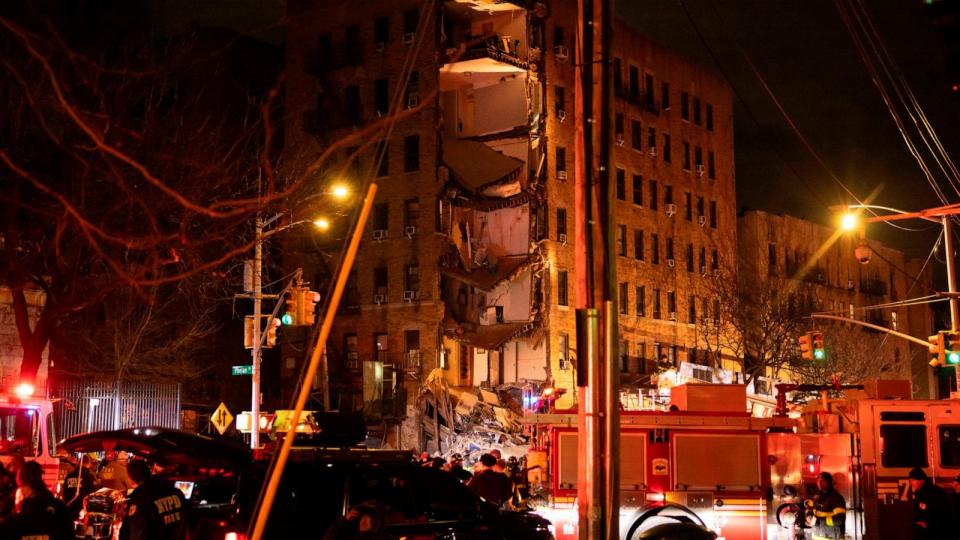 First responders work at the scene of a collapsed building in the Bronx borough of New York, Monday, Dec. 11, 2023. (AP Photo/Yuki Iwamura) (Yuki Iwamura/AP)