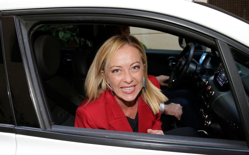 Giorgia Meloni, leader of the Brothers of Italy party, leaving her party's headquarters in Rome Tuesday, Sept. 27, 2022. - LaPresse