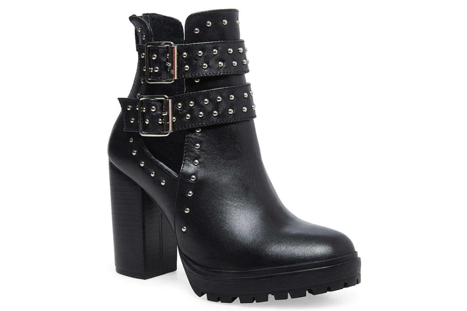 black boots, studded, heels, leather, steve madden