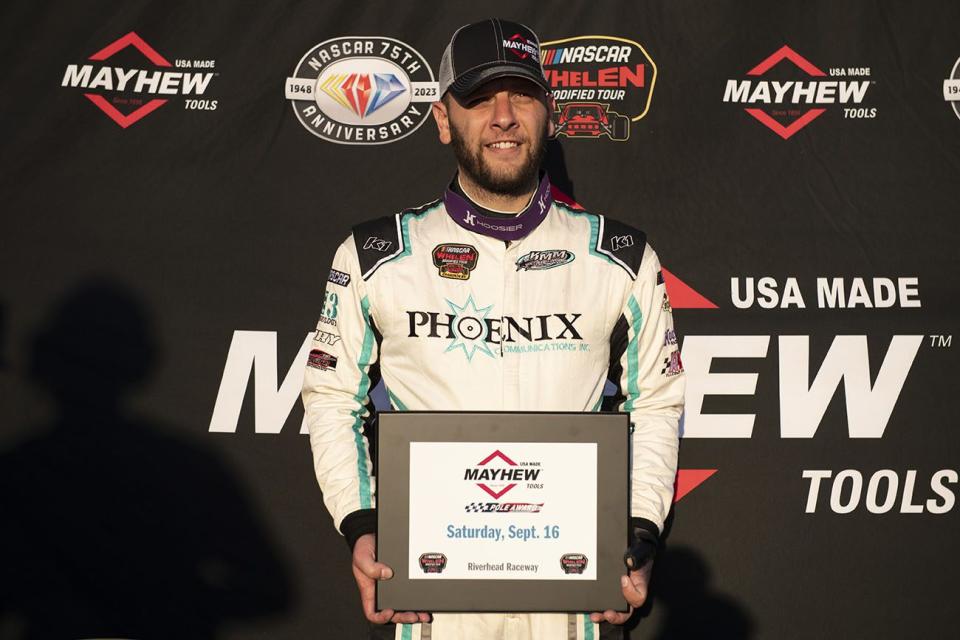 Justin Bonsignore, driver of the #51 Phoenix Communications Inc. Modified wins the pole during the Eddie Partridge 256 for the Whelen Modified Tour at Riverhead Raceway on September 16, 2023 in Riverhead, New York. (Kostas Lymperopoulos/NASCAR)