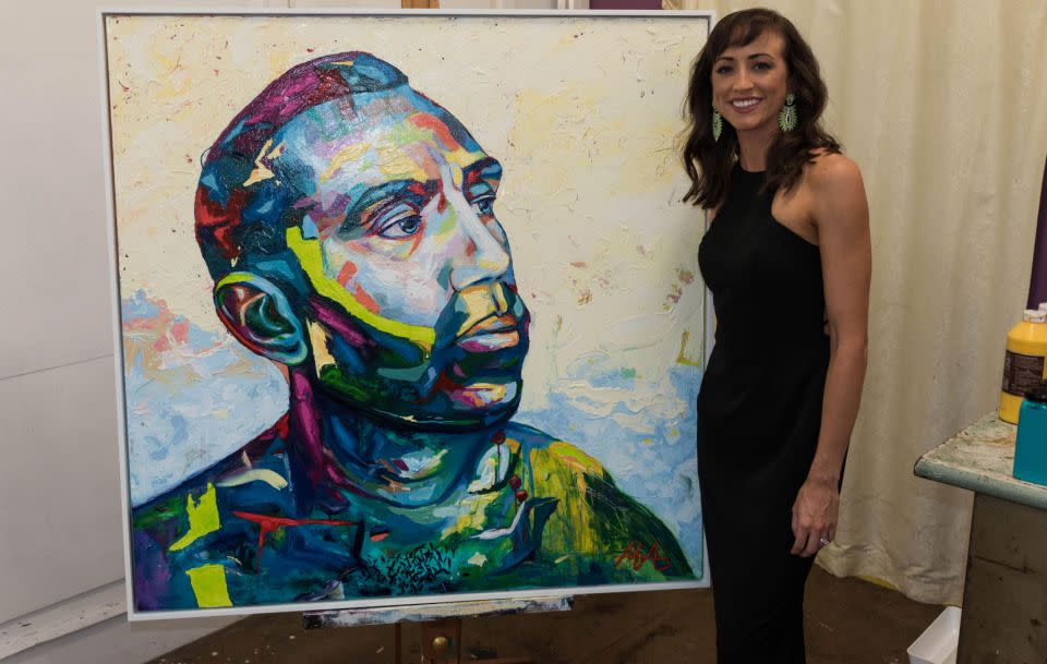 Australian artist Megan Adams has painted a portrait of Adam Goodes for the Archibald Prize, naming it <i>Colour Doesn't Matter</i>. Source: Supplied