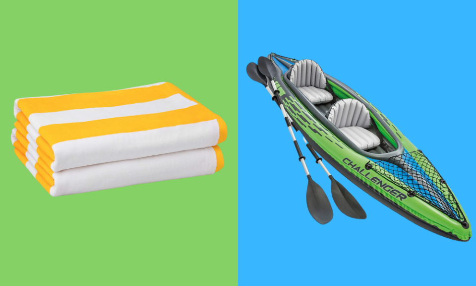 beach towels, kayak