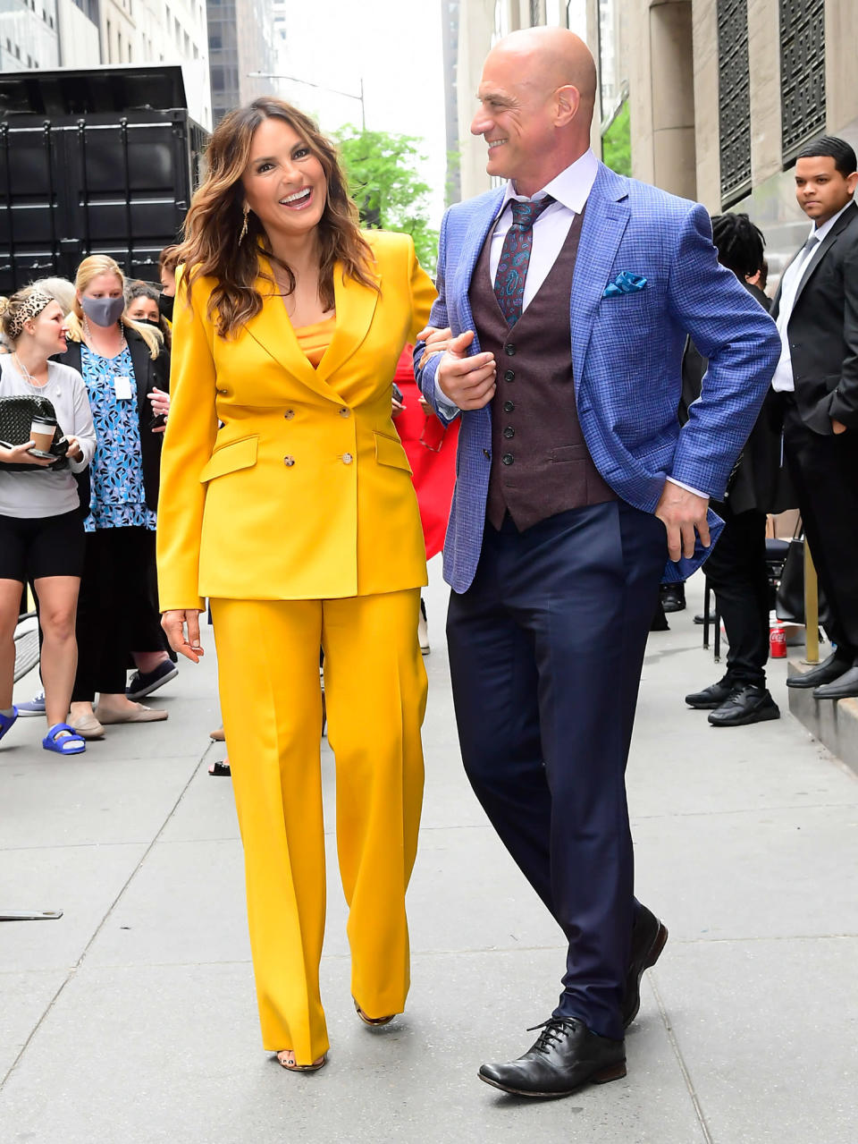 <p>Mariska Hargitay and Christopher Meloni arrive at the NBCUniversal Upfronts at Radio City Music Hall in N.Y.C. on May 16. </p>