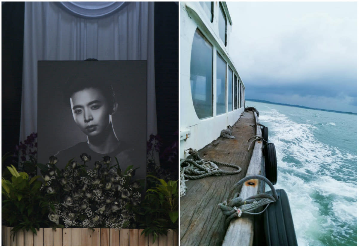 Aloysius Pang was buried at sea on 28 January 2019 near Pulau Ubin by his family. (PHOTOS: AP, Dasmond Koh/Facebook)
