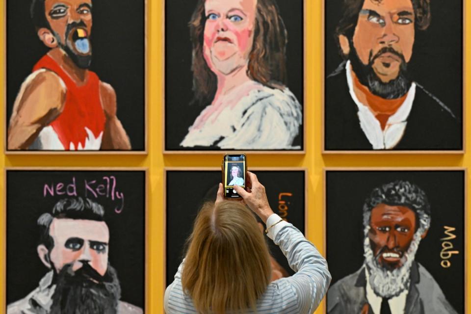 Australian billionaire Gina Rinehart’s portrait by artist Vincent Namatjira is displayed at the National Gallery of Australia in Canberra (EPA)