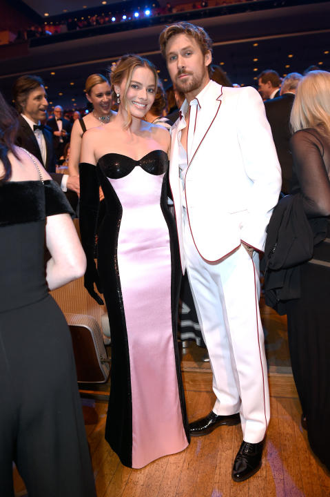 LONDON, ENGLAND - FEBRUARY 18: Margot Robbie and Ryan Gosling attend the EE BAFTA Film Awards 2024 at The Royal Festival Hall on February 18, 2024 in London, England. (Photo by Antony Jones/BAFTA/Getty Images for BAFTA)