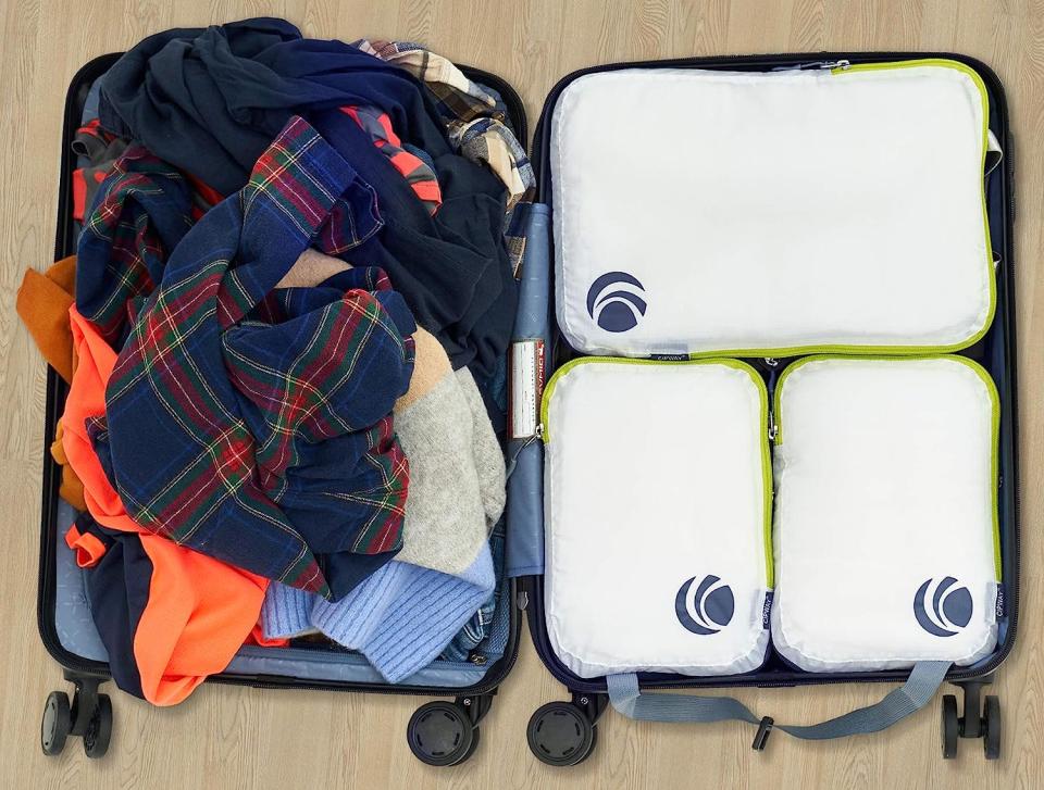 the Amazon packing cubes inside of a luggage