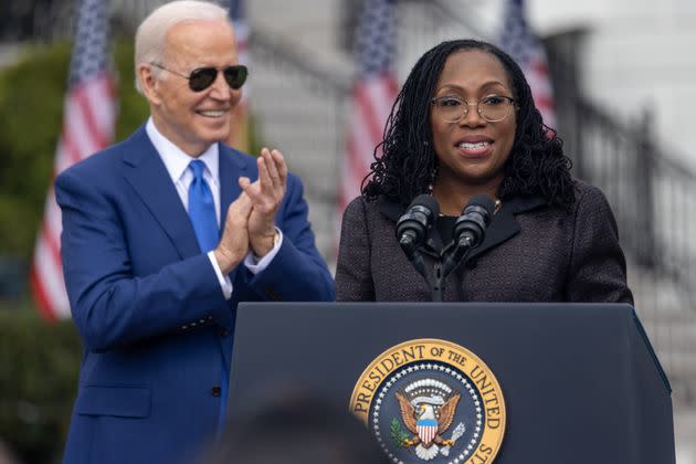 Judge Ketanji Brown Jackson speaks at the celebration of her nomination to the Supreme Court on April 8 at the White House. (Photo: Nathan Posner/Anadolu Agency via Getty Images)