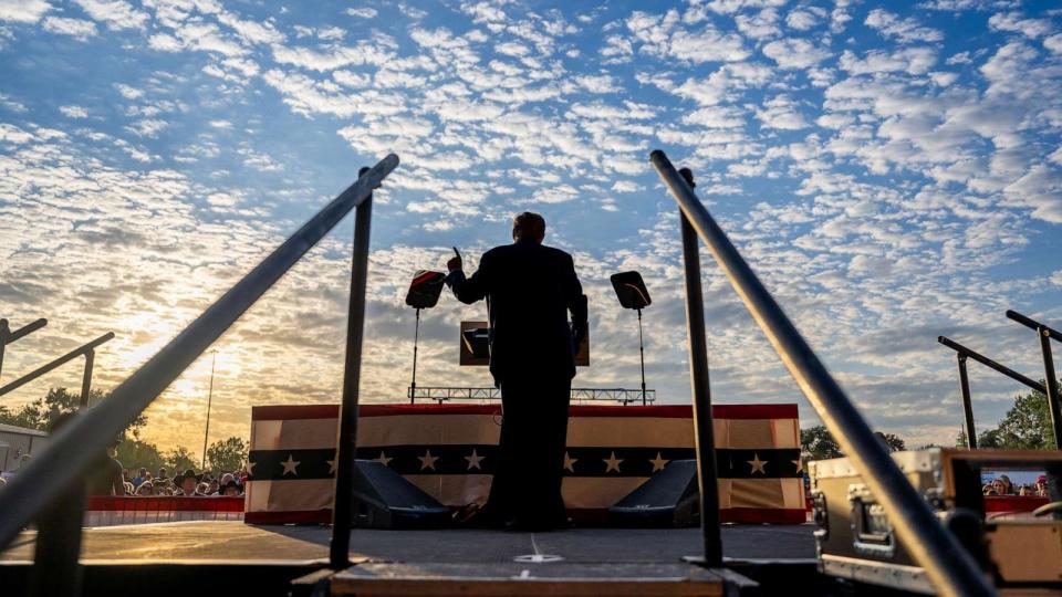 PHOTO: Republican presidential candidate and former President Donald Trump speaks during a campaign rally at Trendsetter Engineering Inc., on Nov. 2, 2023, in Houston, Texas. (Brandon Bell/Getty Images)