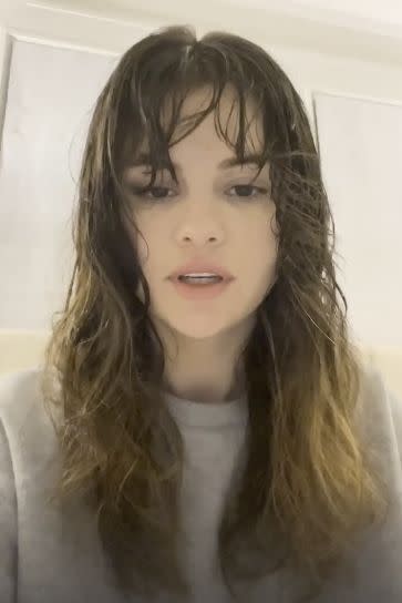 <p>Ahead of the US presidential election, Gomez took to her Instagram Stories to urge her fans to vote.</p><p>For the PSA on social media, the singer showed a no make-up fresh face and an air-dried shag hair 'do while wearing a grey jumper.</p><p>She also sat down for a virtual <a href="https://www.instagram.com/p/CHJM1jYnpfP/" rel="nofollow noopener" target="_blank" data-ylk="slk:chat;elm:context_link;itc:0;sec:content-canvas" class="link ">chat</a> with with American politician Stacy Abram via IGTV about voting, sans make-up and in a pink cardigan. </p>