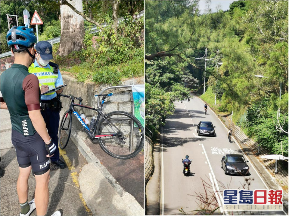 警方在荃錦公路打擊單車超速行為，票控6人。警方圖片