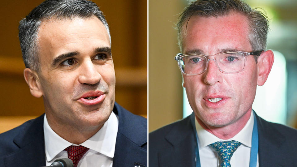 South Australian premier Peter Malinauskas has lit the fuse with NSW counterpart Dominic Perrottet over the bid to win hosting rights for the AFL's Magic Round. Pic: AAP