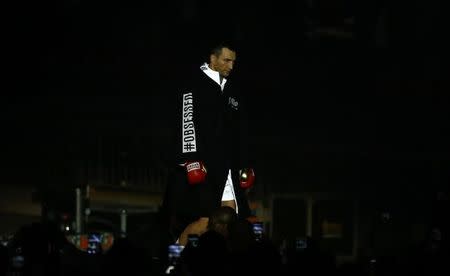 Britain Boxing - Anthony Joshua v Wladimir Klitschko IBF, IBO & WBA Super World Heavyweight Title's - Wembley Stadium, London, England - 29/4/17 Wladimir Klitschko makes his entrance before the fight Action Images via Reuters / Peter Cziborra Livepic