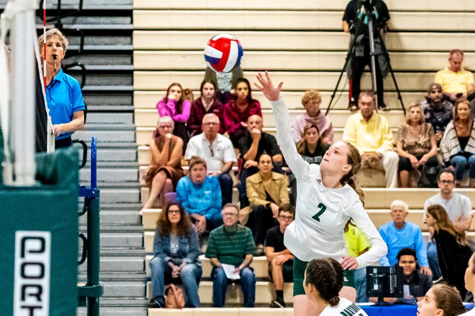 Dartmouth's Adeline Ablett goes for the cross court kill.