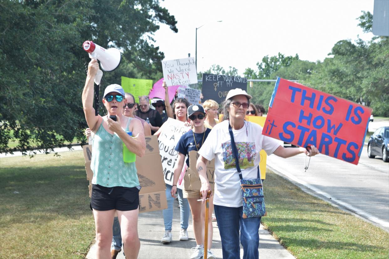 Amanda Anderson, left, organized a protest after the U.S. Supreme Court overturned Roe v. Wade turning over abortion rights issues to the states. In Louisiana, abortion was immediately banned, except in cases where the pregnant person's life is in danger.
"We're here to say that we are guaranteed bodily autonomy. We are fighting for it. And this isn't just about abortion," Anderson said. "We want reproductive justice for all women in the United States. And we want body autonomy just like everybody else in this country."