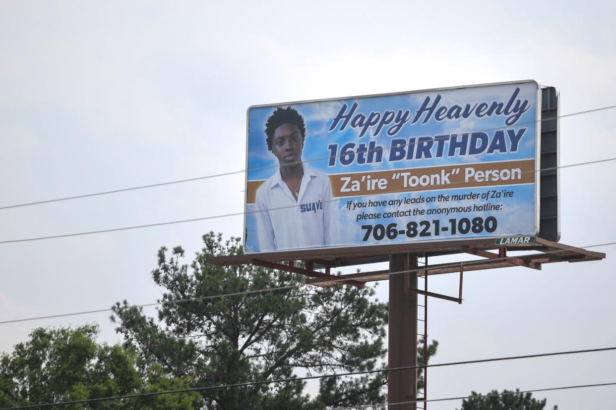 A billboard in honor of Za’ire “Toonk” Person's 16th birthday off Peach Orchard Road in Augusta, Ga., on Thursday, June 8, 2023.