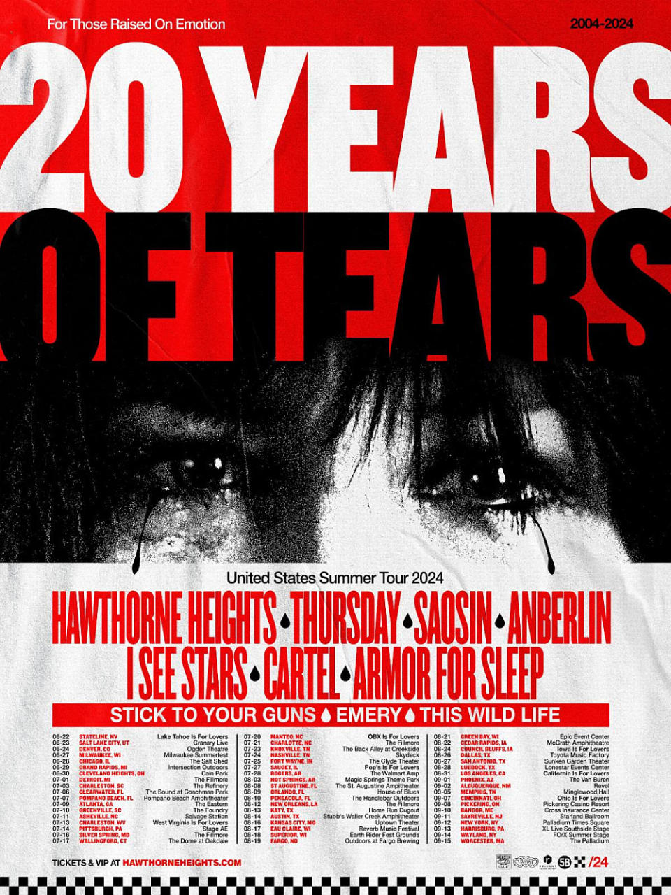 hawthorne heights 20 years of tears tour dates poster thursday saosin anberlin