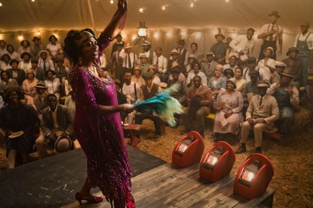 Ma Rainey (Viola Davis) performing in one of her famously packed tent concerts.