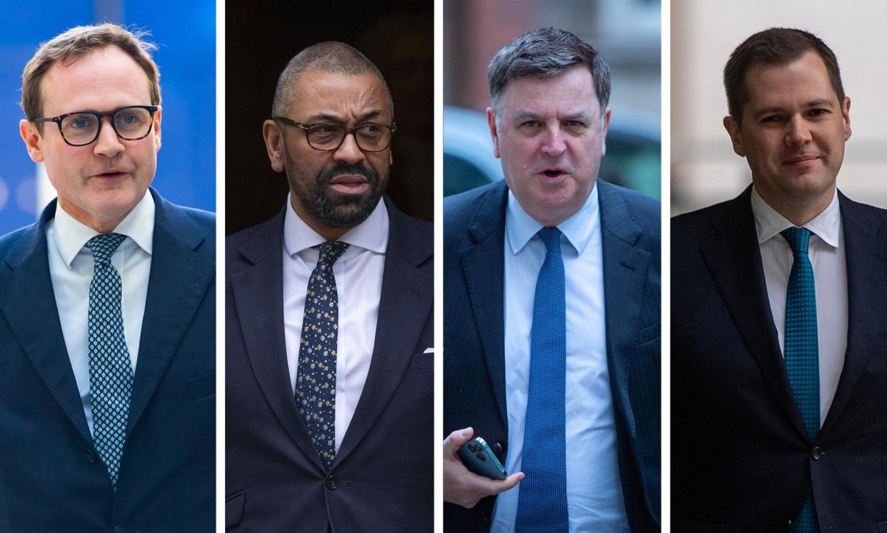 <span>The four Tory leadership candidates so far are (L-R) Tom Tugendhat, James Cleverly, Mel Stride and Robert Jenrick.</span><span>Composite: Rex/Shutterstock, Getty, AP</span>