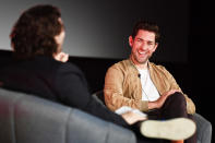 <p>John Krasinski chats with Edgar Wright at the London Screening and Q&A for <i>A Quiet Place Part II </i>on June 6. </p>