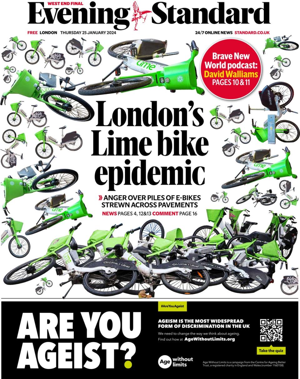 The front page of today's Evening Standard (Evening Standard)