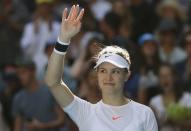 Tennis - Australian Open - Melbourne Park, Melbourne, Australia - 18/1/17 Canada's Eugenie Bouchard celebrates winning her Women's singles second round match against China's Peng Shuai. REUTERS/Issei Kato